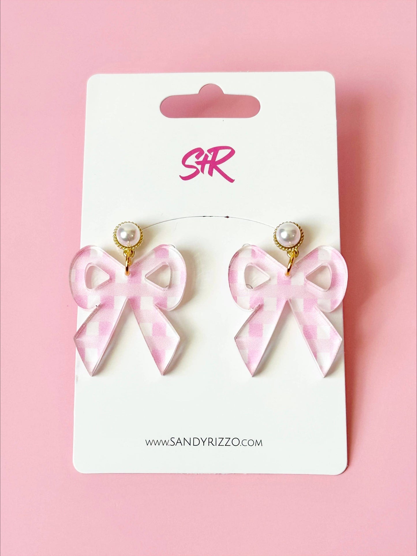 Small Pink and White Gingham Acrylic Bow