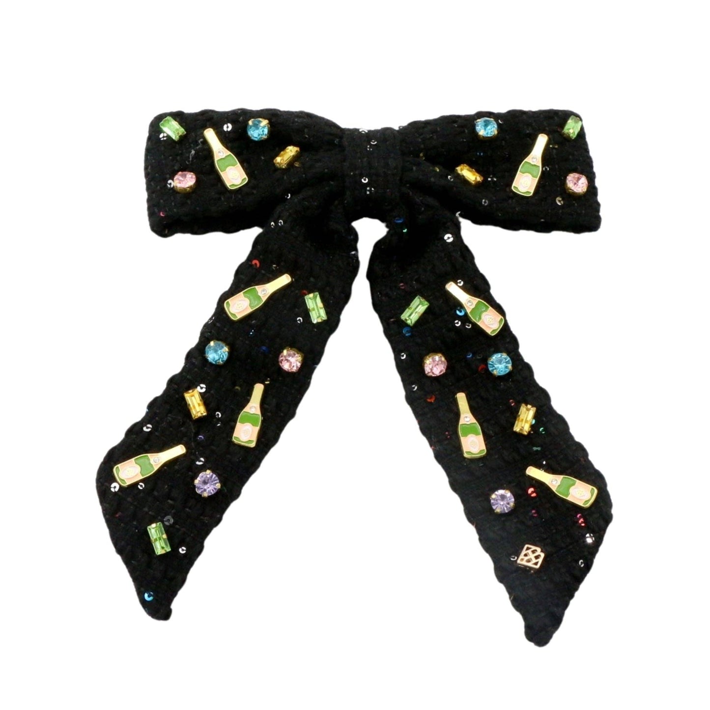 Black Tweed Champagne Celebration Bow Barrette PRE-ORDER (Est Ship 11/26)