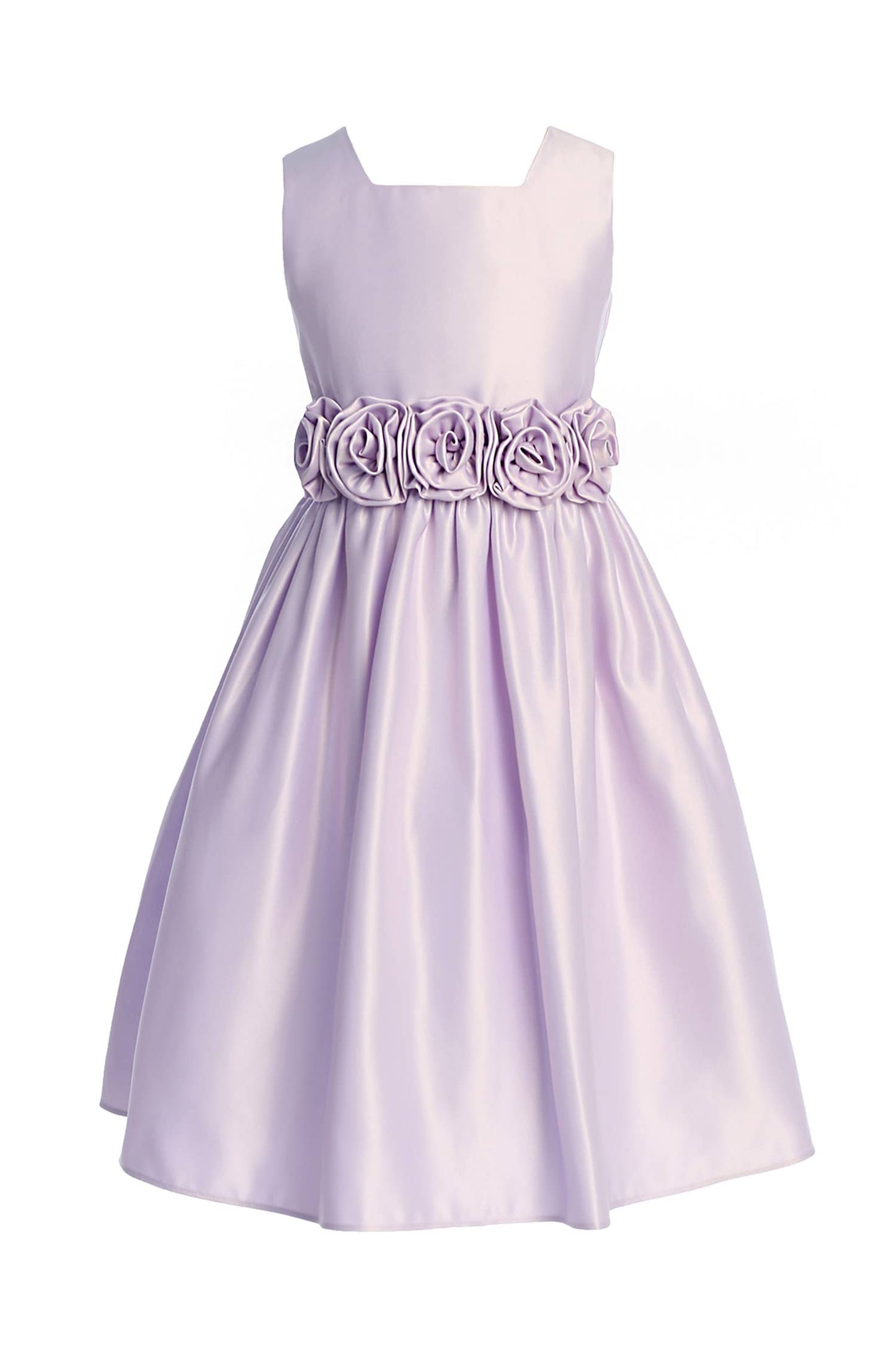 Satin square neck with flower waist