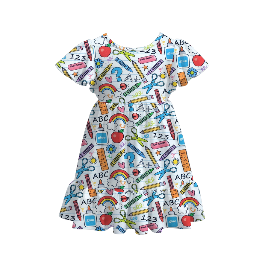 Back to School flutter Dress Smiley rainbow dress
