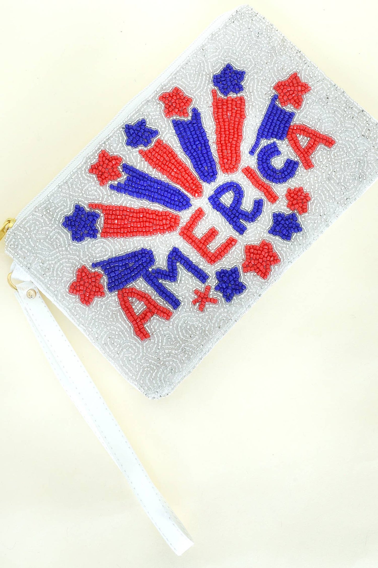 "America" & Fireworks Patriotic Bead Coin Purse w/ Wristlet