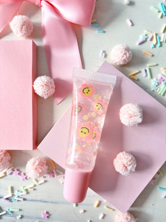 Smiley Flower Confetti Lip Gloss Tube