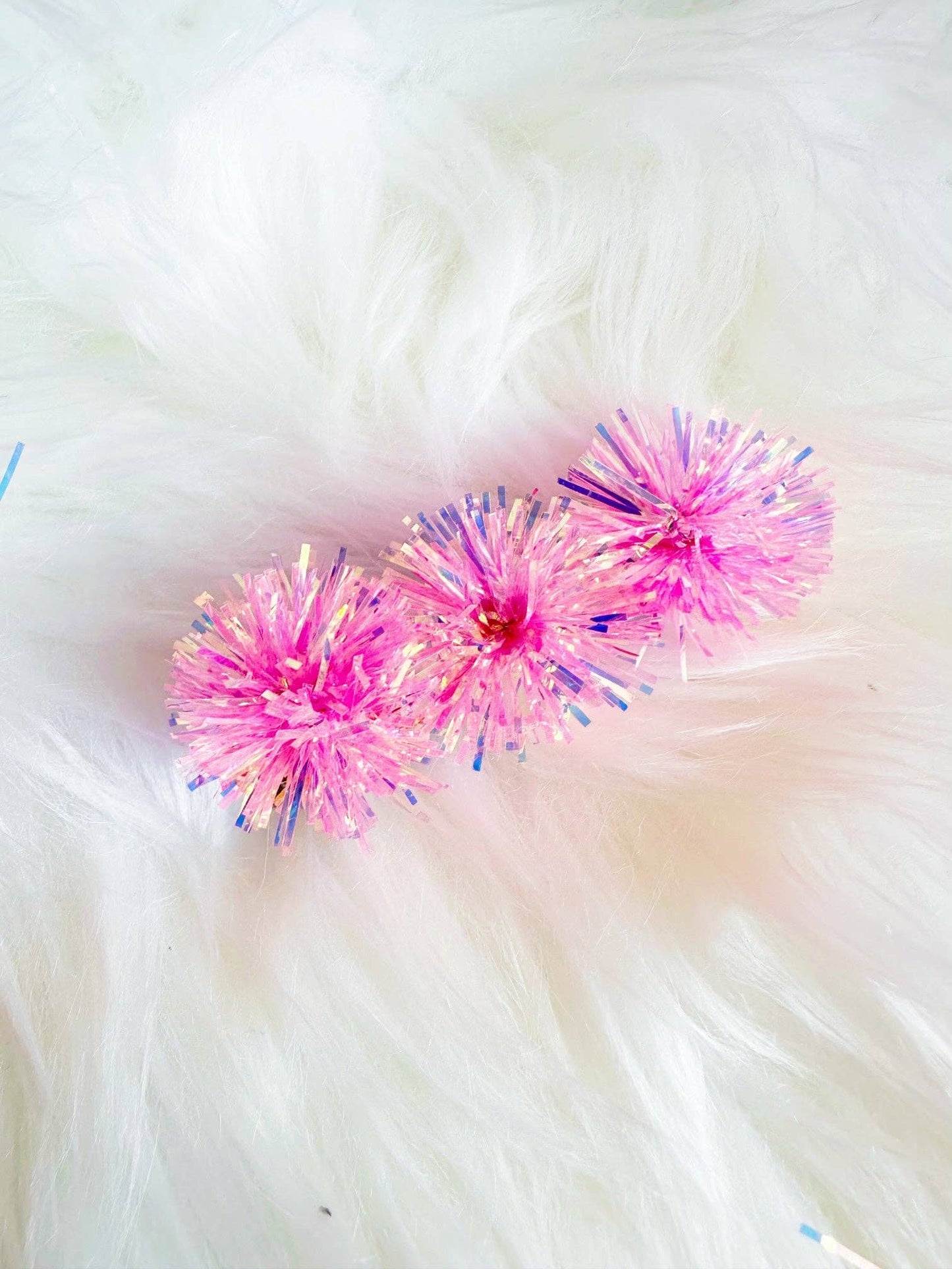 Pink Tinsel Party Pom Hair Clip