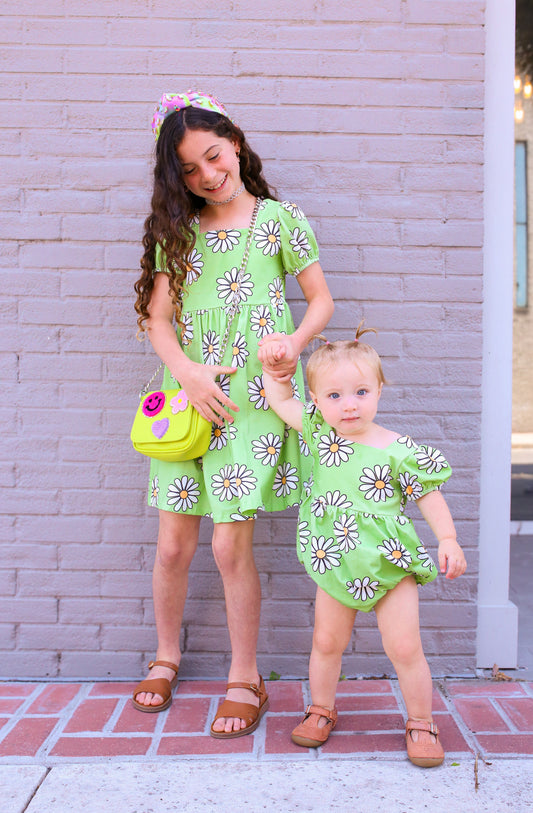 Green Daisy Baby Girl Romper for Spring and Summer