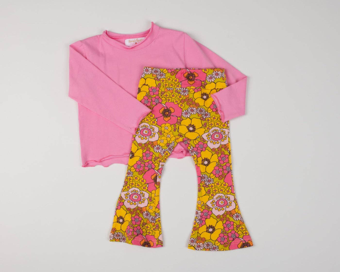 Pink and Yellow Flower Power Jersey Bell Bottom Flare Pants