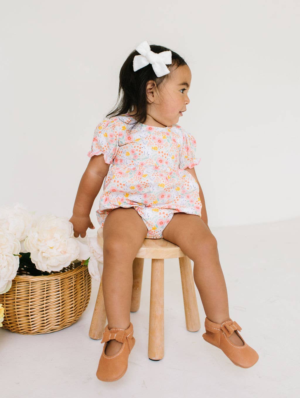 Quinn Poplin Romper in Bunny Field | baby clothing | Easter