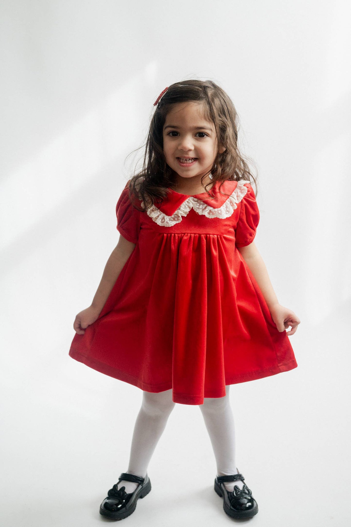 Red Velvet Girls Christmas Dress Vintage Style Baby Toddler