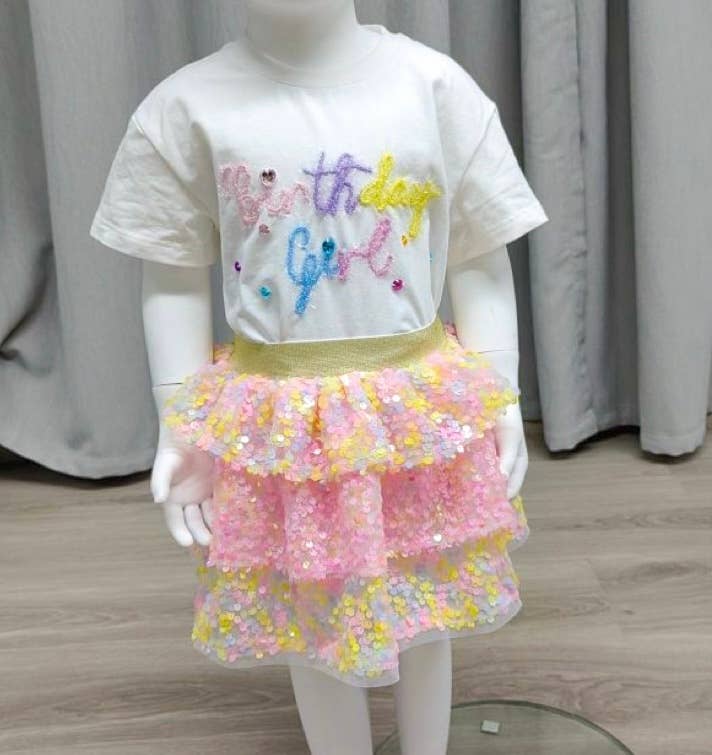 Girls Birthday Ruffle Skirt and Shirt Set
