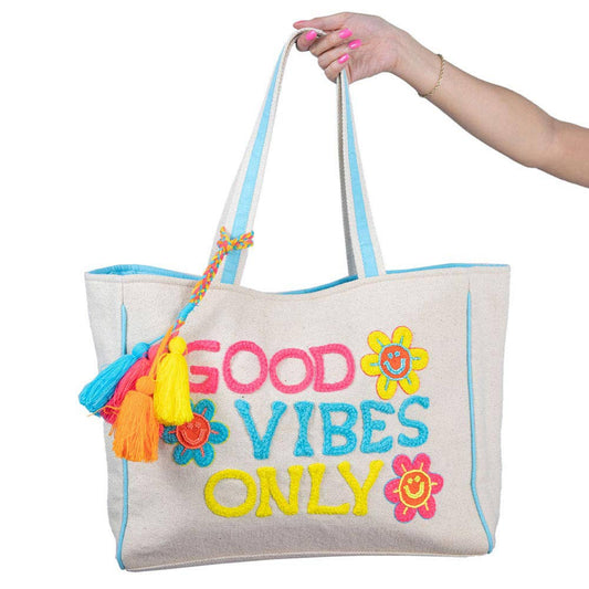 Good Vibes Only Happy Flowers Canvas Tote Bag Purse