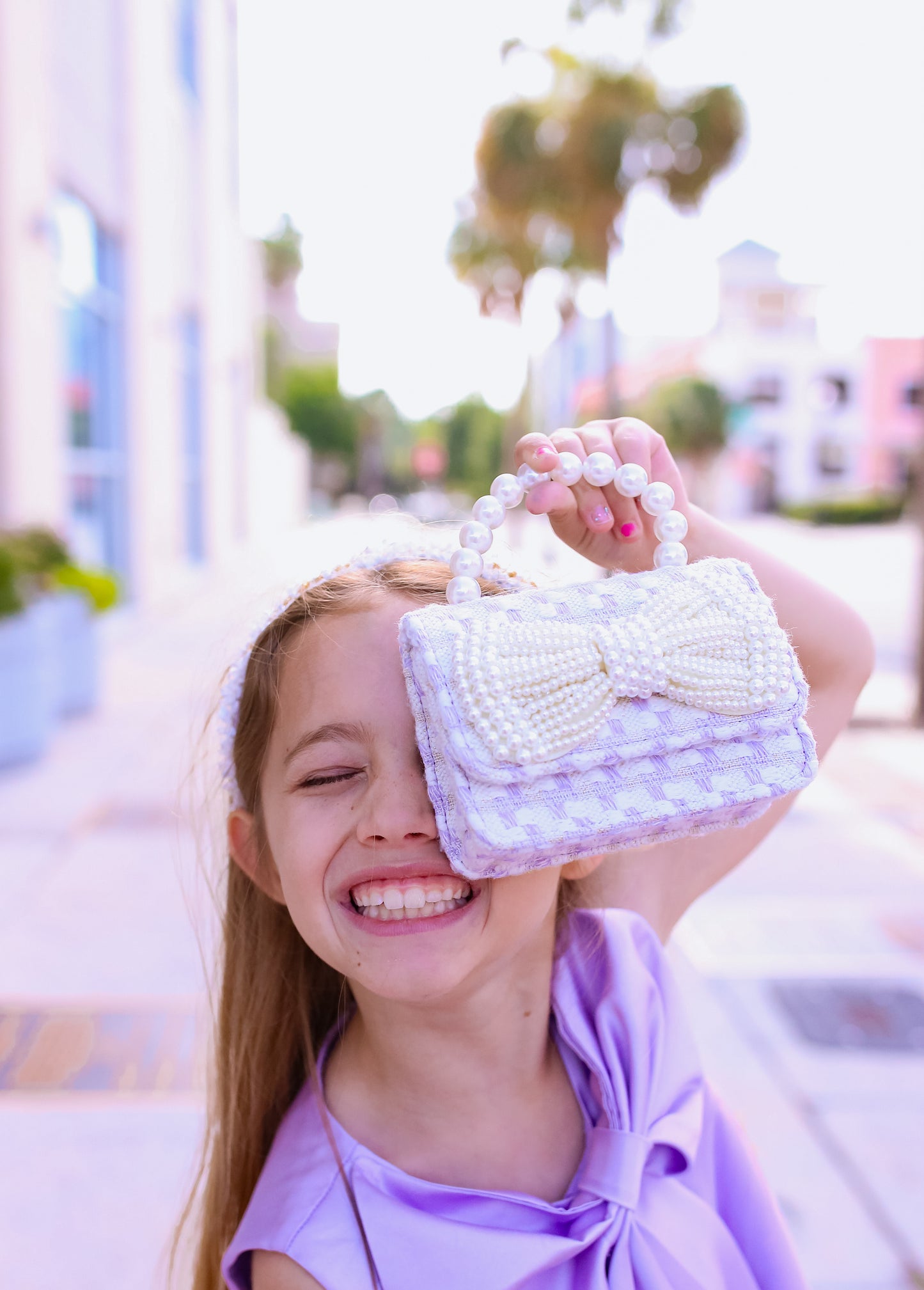 Tweed Pearl Handle Bow Purse