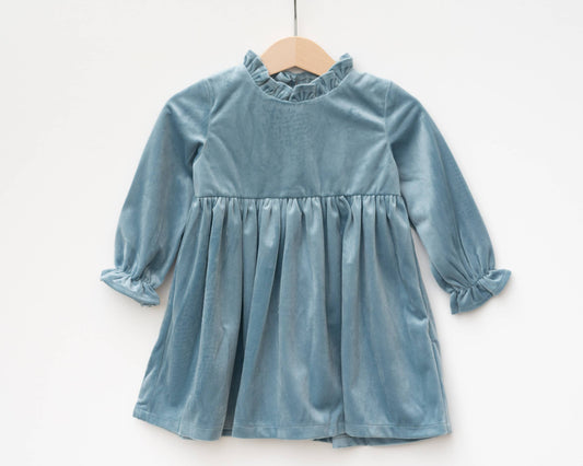 Blue Velvet Winter Dress for Baby Toddler Girls Christmas