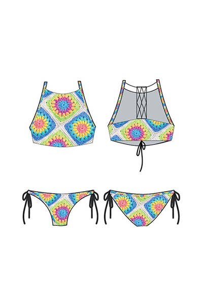 Girls -Bikini set, with hand braided back, printed Swimsuit