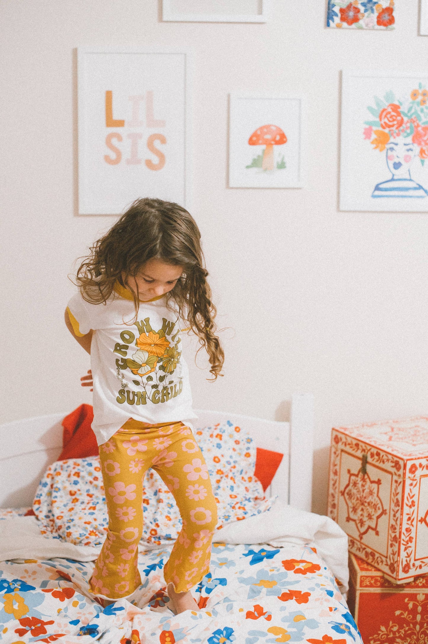 Printed Jersey Knit Bell Bottoms Two Groovy Birthday Outfit
