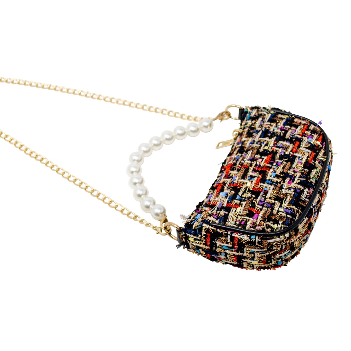 Tweed Pearl Clutch Handbag