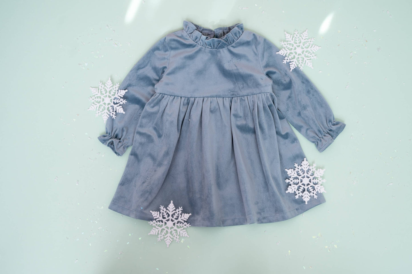 Blue Velvet Winter Dress for Baby Toddler Girls Christmas