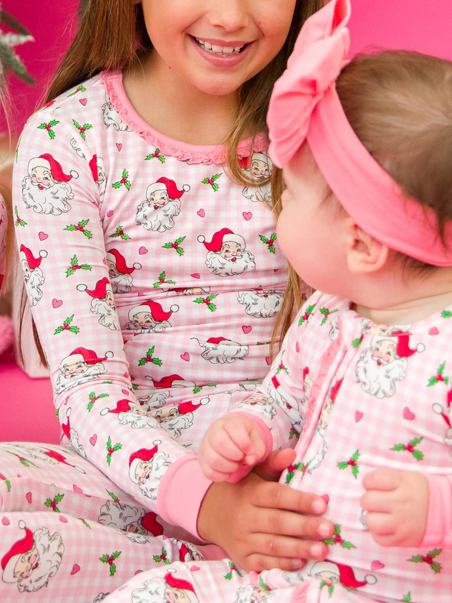 Girls Dear Santa Bamboo Viscose Ruffle Long Sleeve Pajama Set