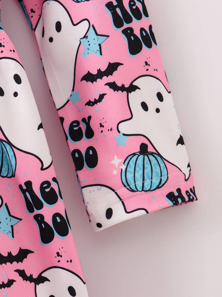 Halloween Pink Hey Boo Ghose Print Girl Twirl Dress