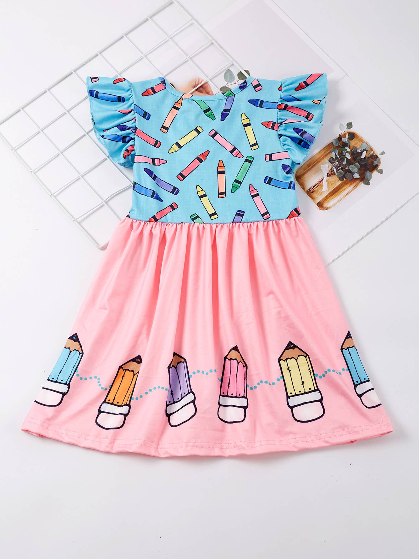 Girls Colorful Crayon Ruffle Flare Dress for back to school