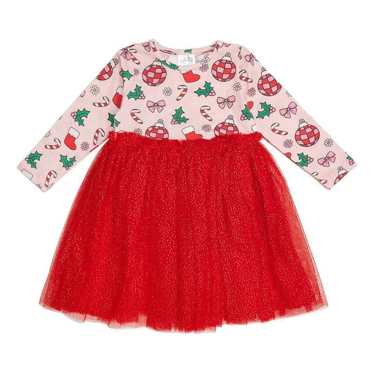 Disco Christmas Long Sleeve Tutu Dress Kids Holiday