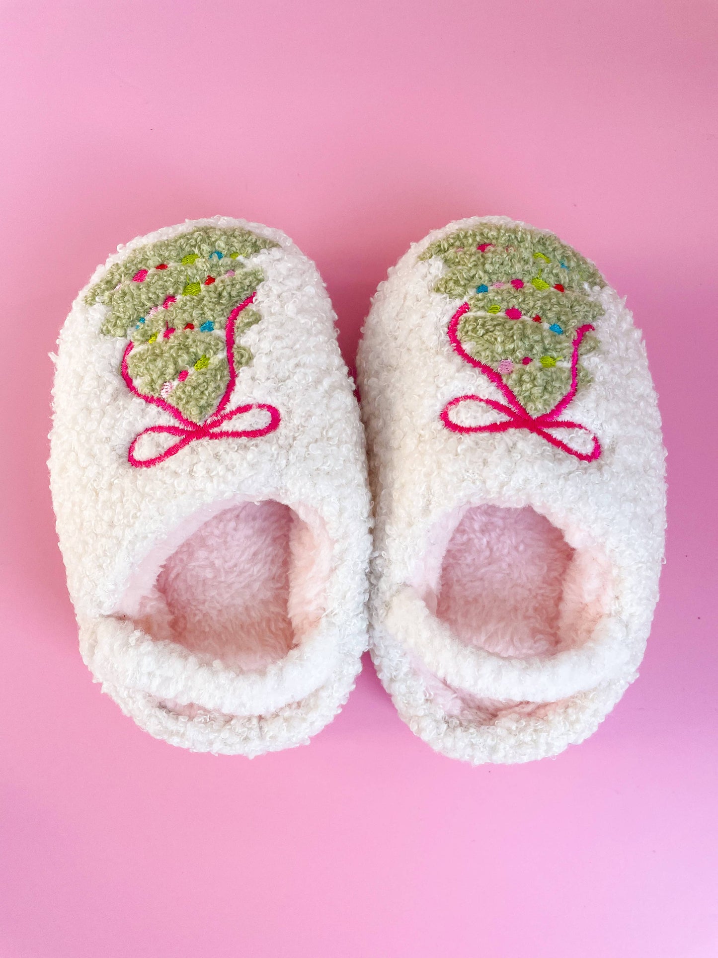 Toddler/Kids Pink Bow Christmas Tree Slippers