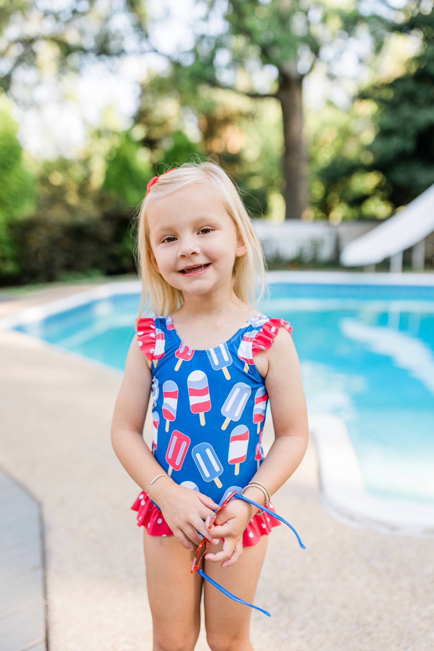 Navy Popsicles Ruffle-Accent One-Piece
