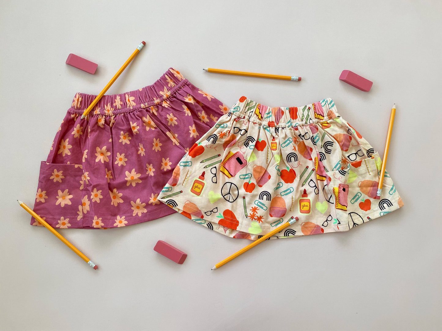 Girls Pocket Skirt, Fall Retro Floral Girls Clothes, Toddler Girl Clothes, Colorful Kids Clothes