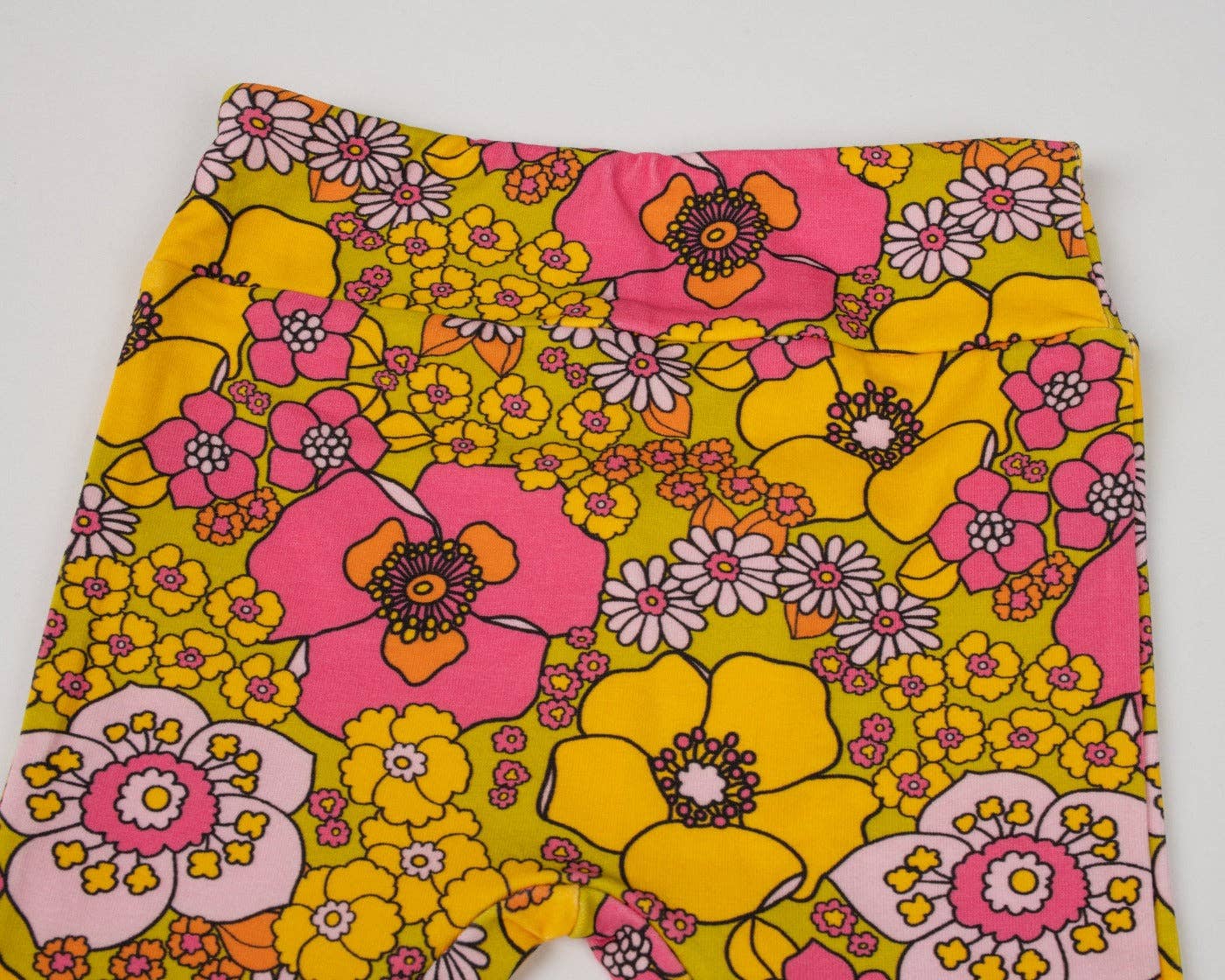 Pink and Yellow Flower Power Jersey Bell Bottom Flare Pants