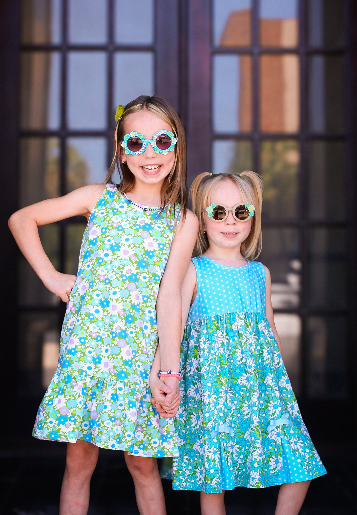 Blue & Green Flower Power Drop Waist Dress