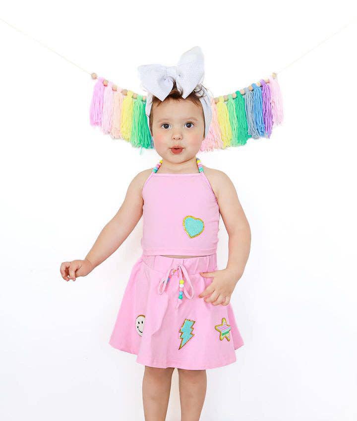 Pink beaded two piece skort set