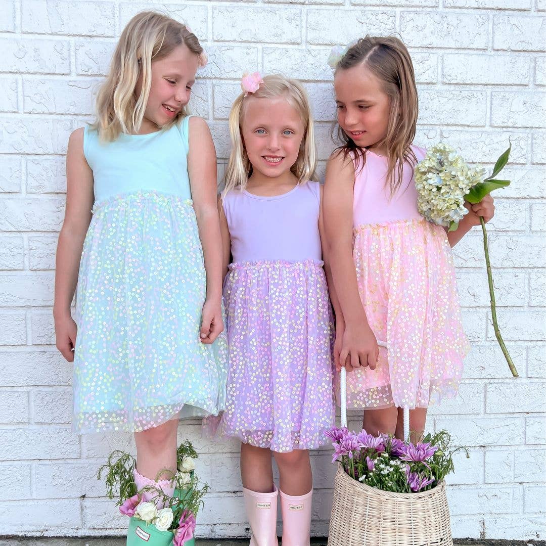 Robin's Egg Blue Confetti Flower Dress - Kids Easter Dress