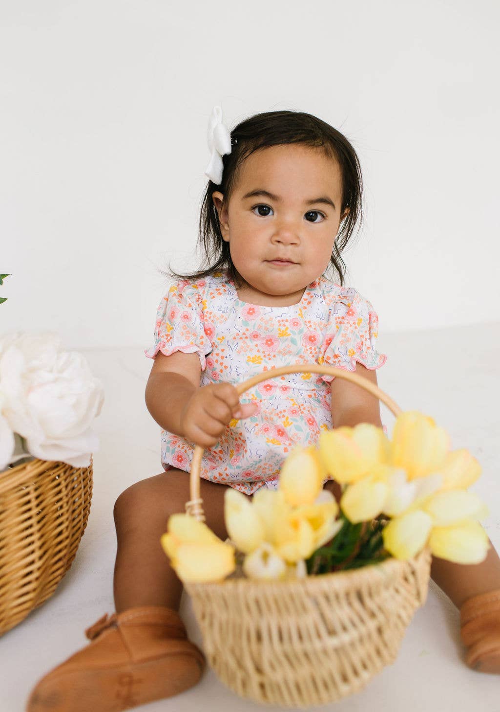 Quinn Poplin Romper in Bunny Field | baby clothing | Easter