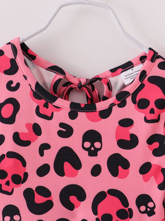 Halloween Pink Skull Print Girl Twirl Dress