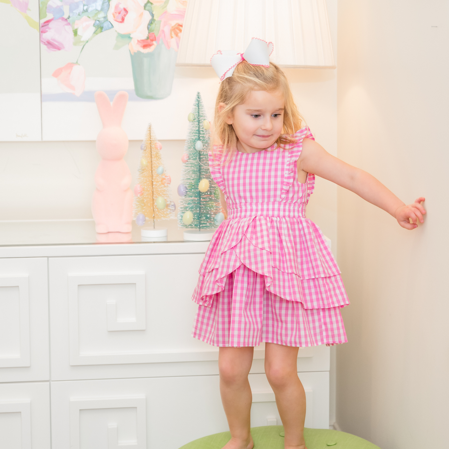 Ava Smocked Dress in Cotton Candy Pink Gingham