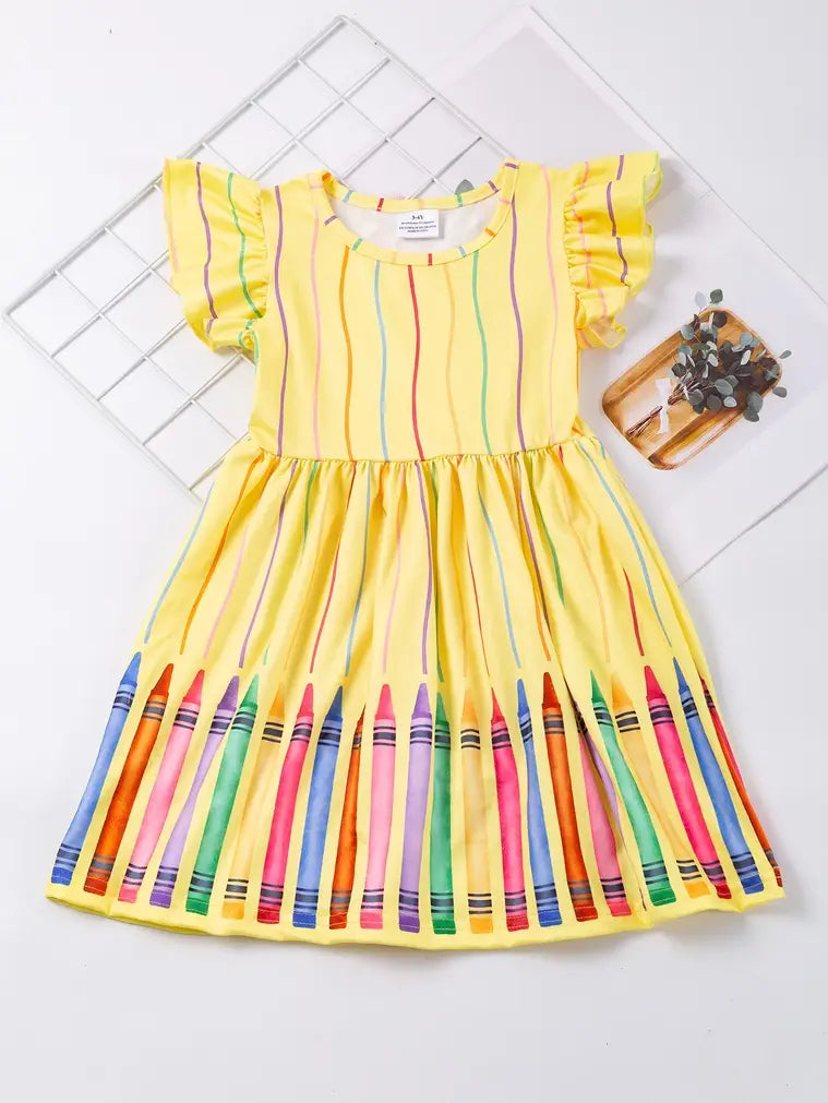 Back to School dress Colorful Crayon Stripe twirl Dress