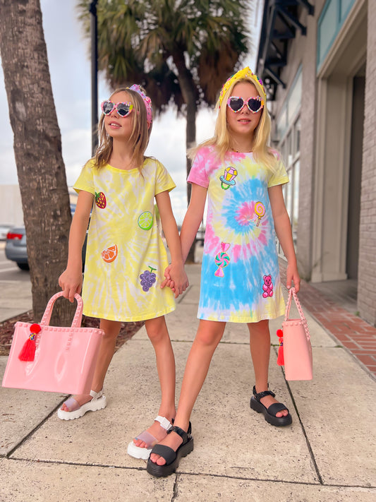 Fruit Sequin Patch Tie-Dye Dress