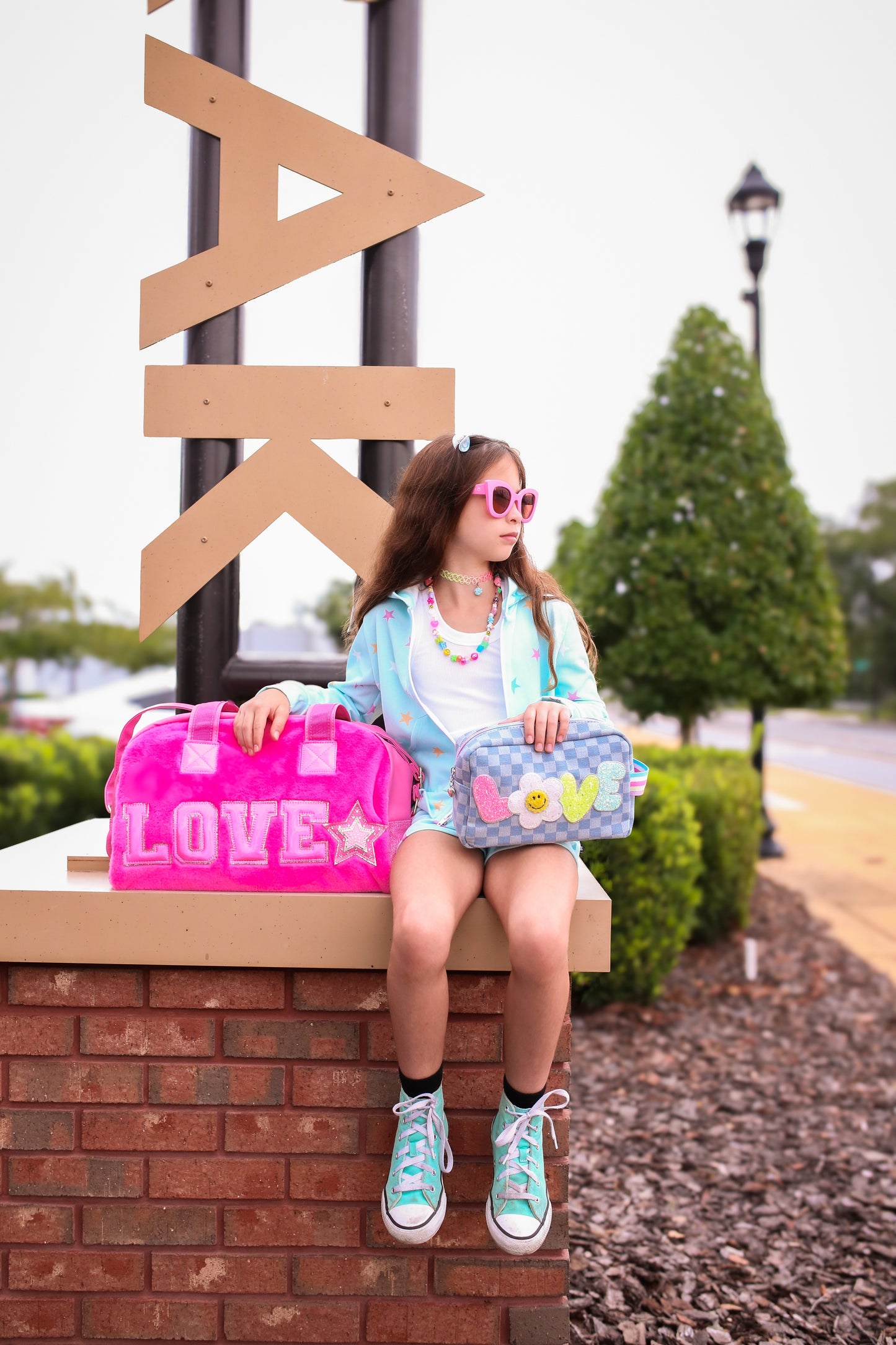 'Love' Hot Pink Plush Medium Duffle Bag