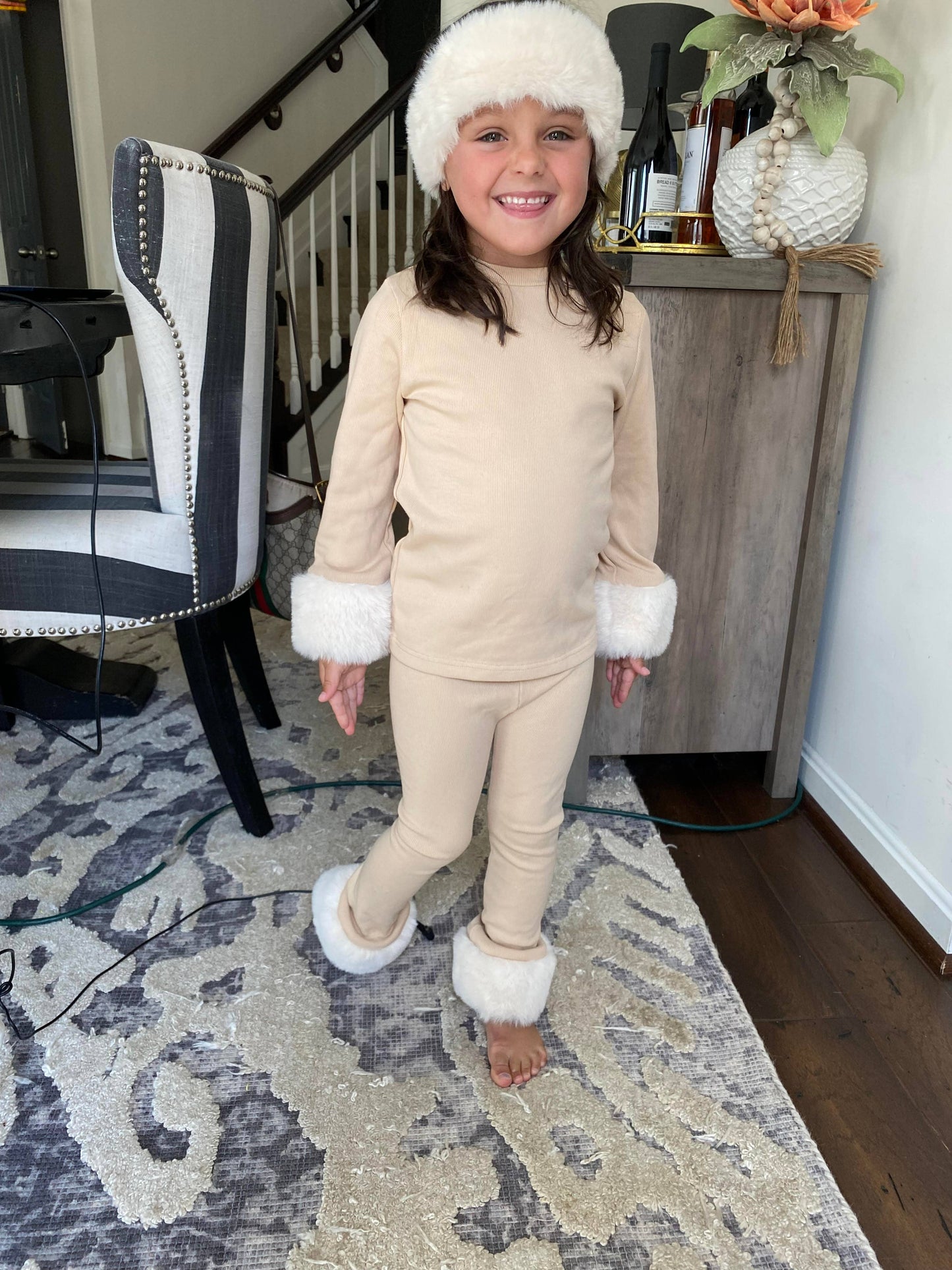Cream Fur Ribbed Set