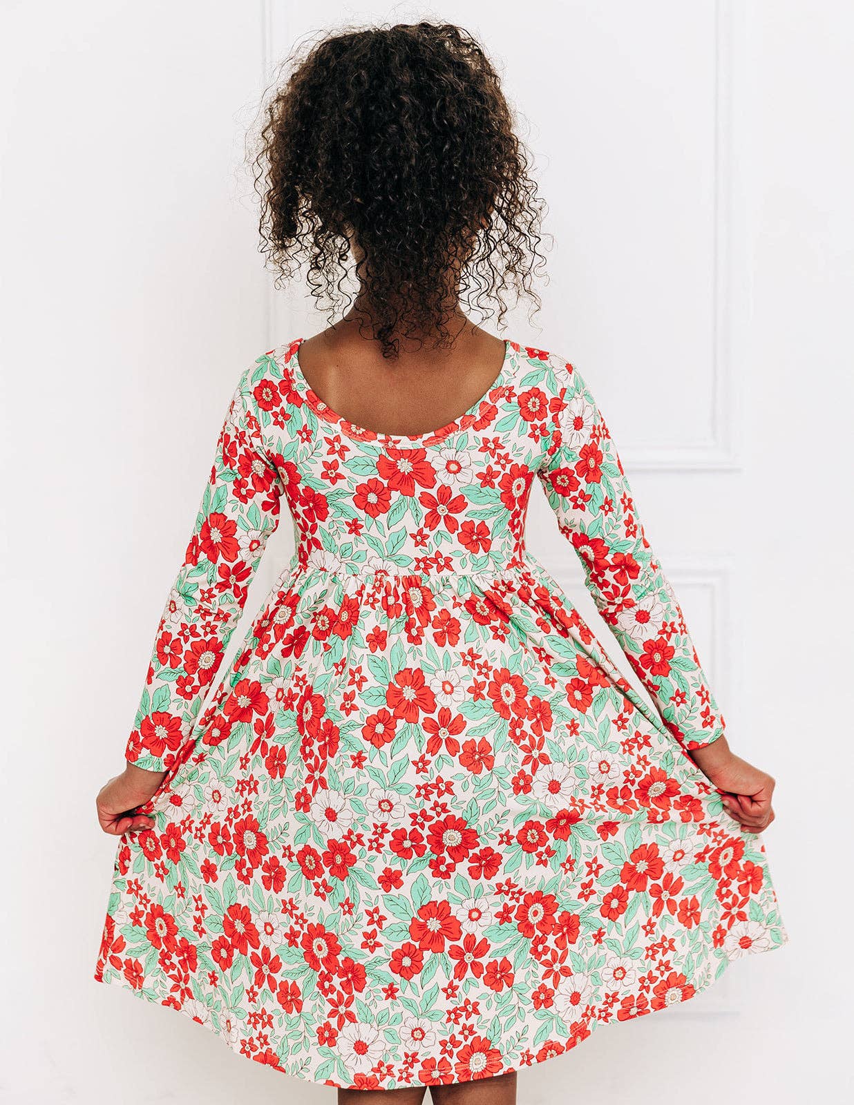 Holiday Floral Girls Twirl Dress, Christmas dresses for little girls, toddler girls clothing, red and green holiday