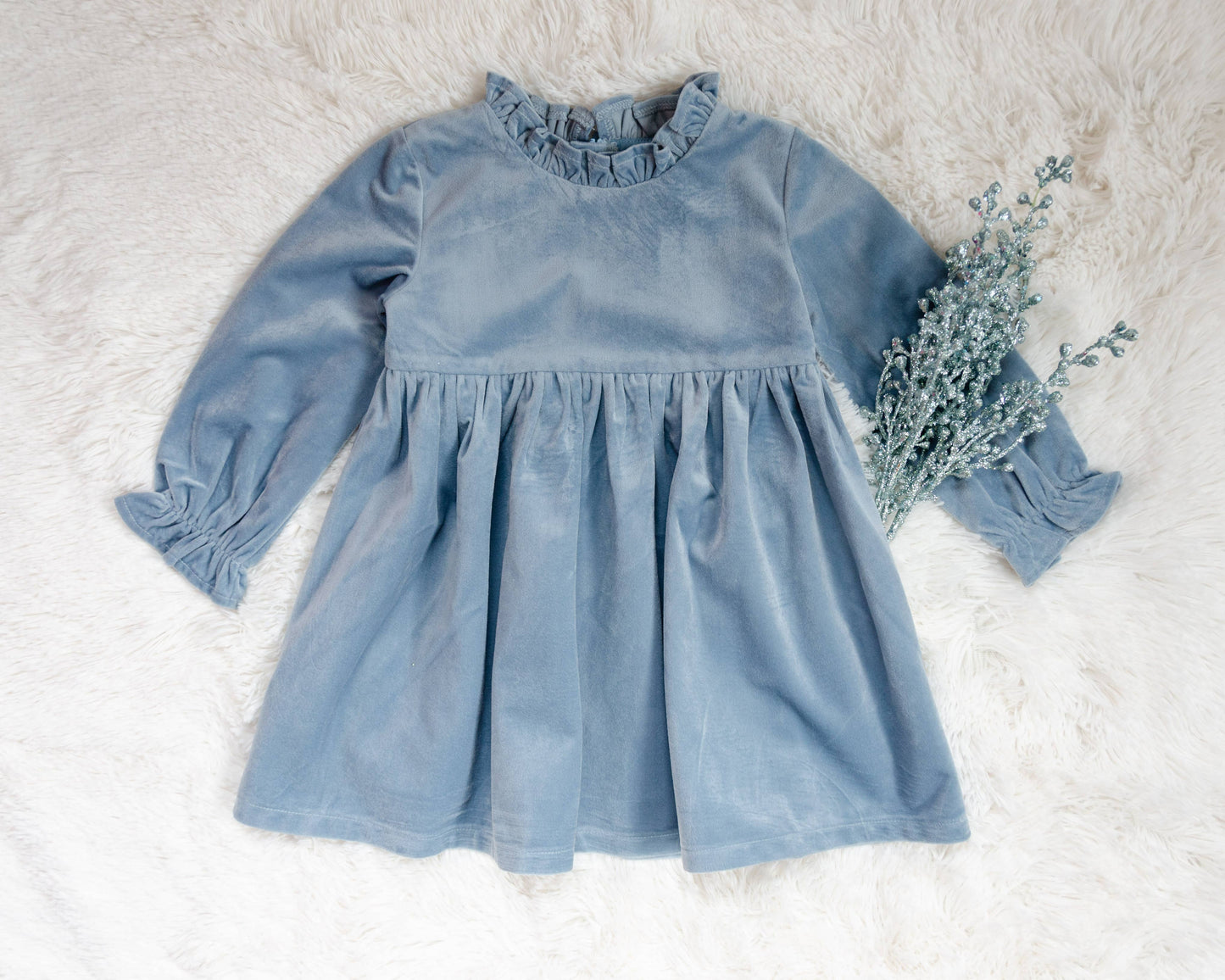 Blue Velvet Winter Dress for Baby Toddler Girls Christmas
