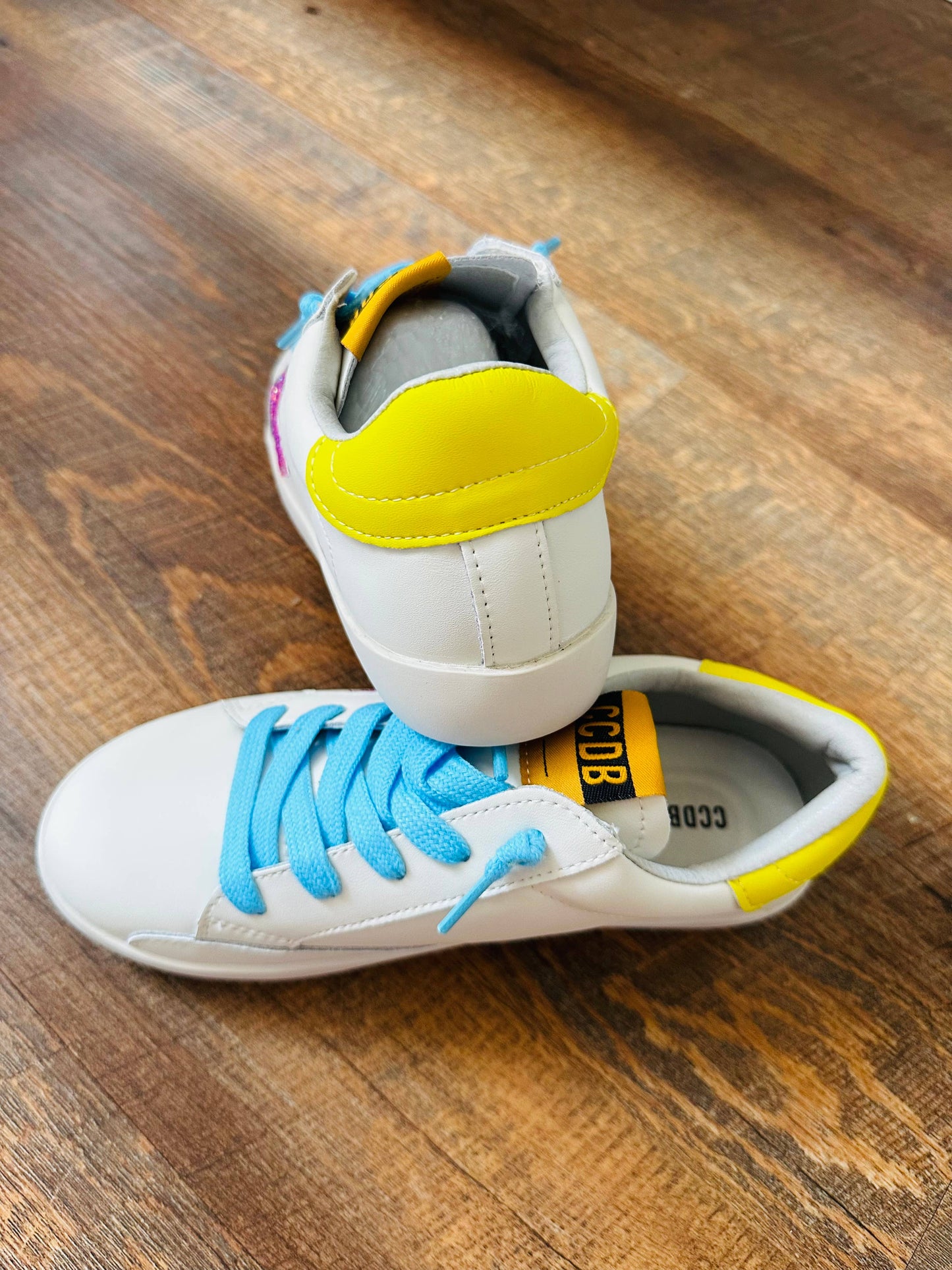 Pink Glitter Star Yellow and Blue Accent Sneakers - Kids