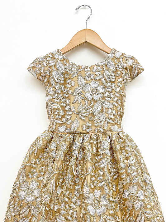 gold flower embroidered lace dress