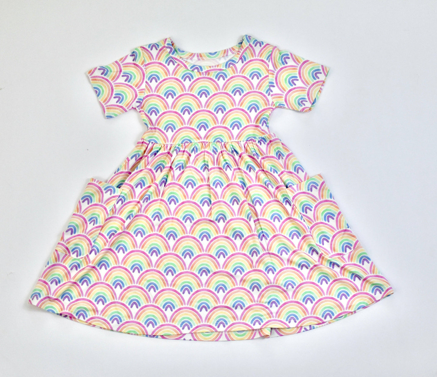 Bamboo Rainbow Twirl Dress with Pockets for Girls