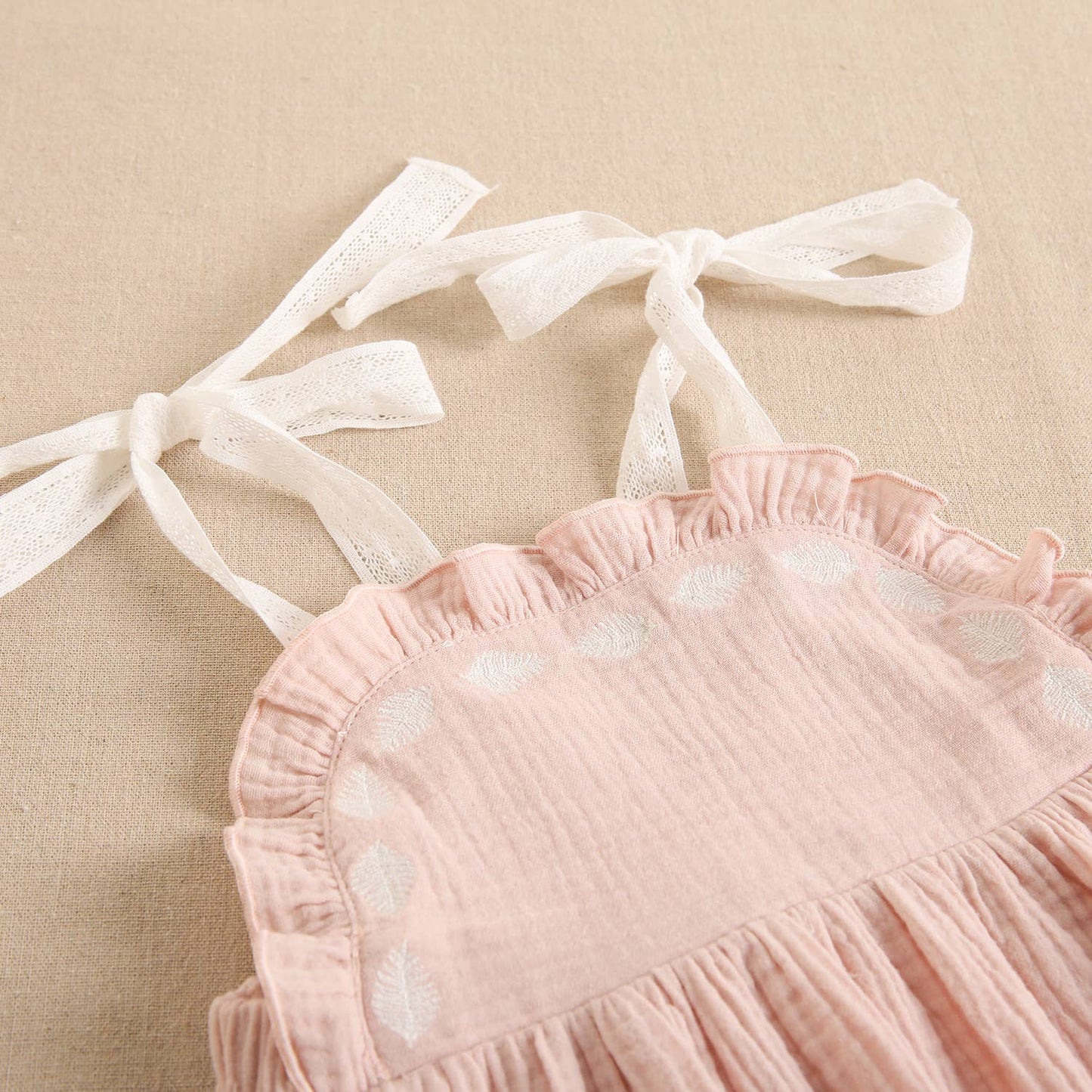 Girl's Strapless Dress in Bambula Fabric with Embroidery