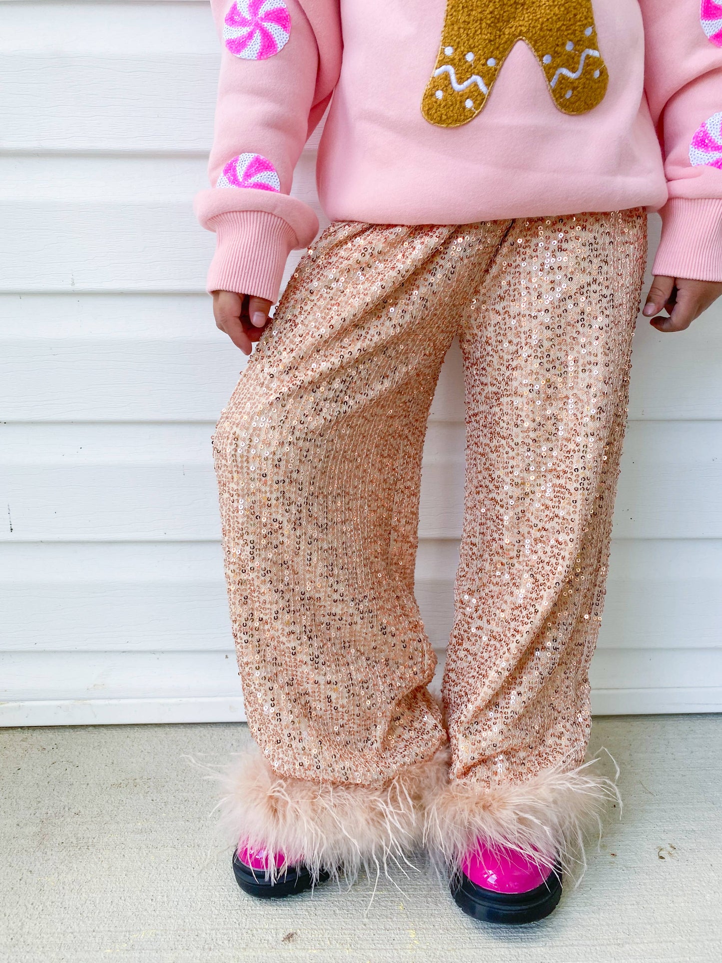 Champagne Sequins Feather Pants