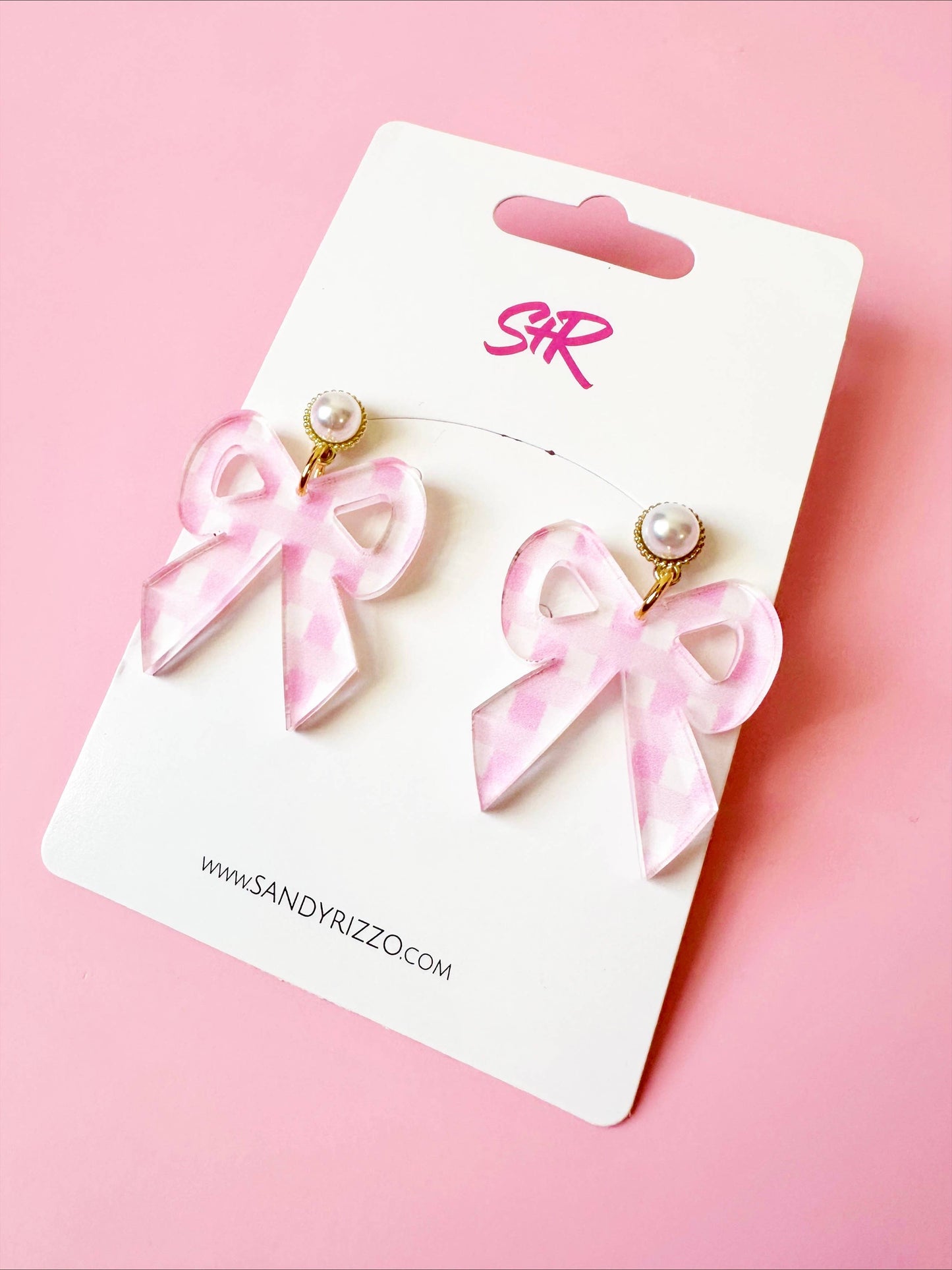 Small Pink and White Gingham Acrylic Bow