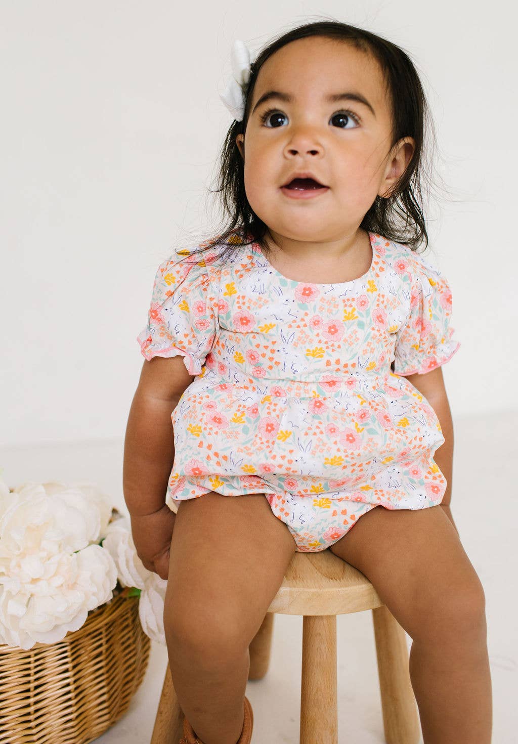 Quinn Poplin Romper in Bunny Field | baby clothing | Easter