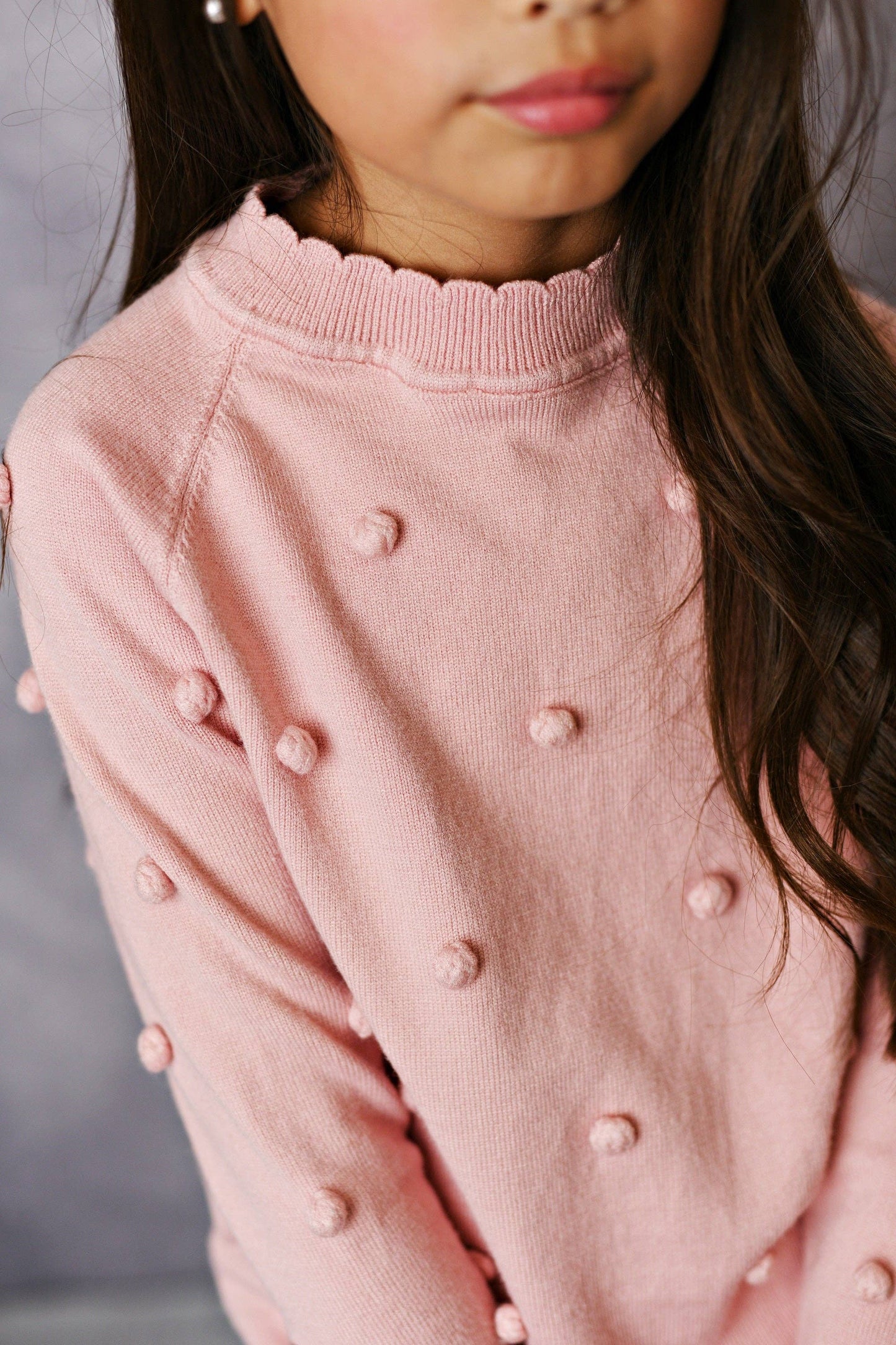 Kids Pink Pom Pom Fall Winter Crew Neck Sweater