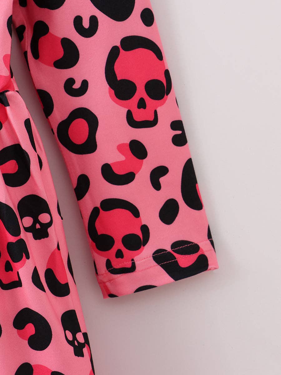 Halloween Pink Skull Print Girl Twirl Dress