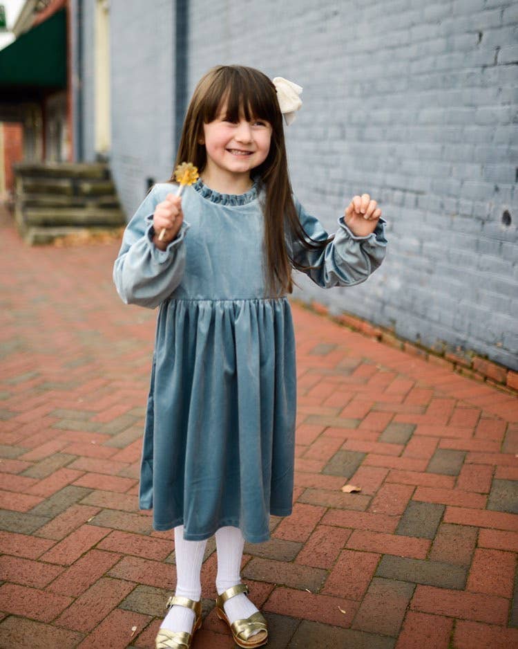 Blue Velvet Winter Dress for Baby Toddler Girls Christmas