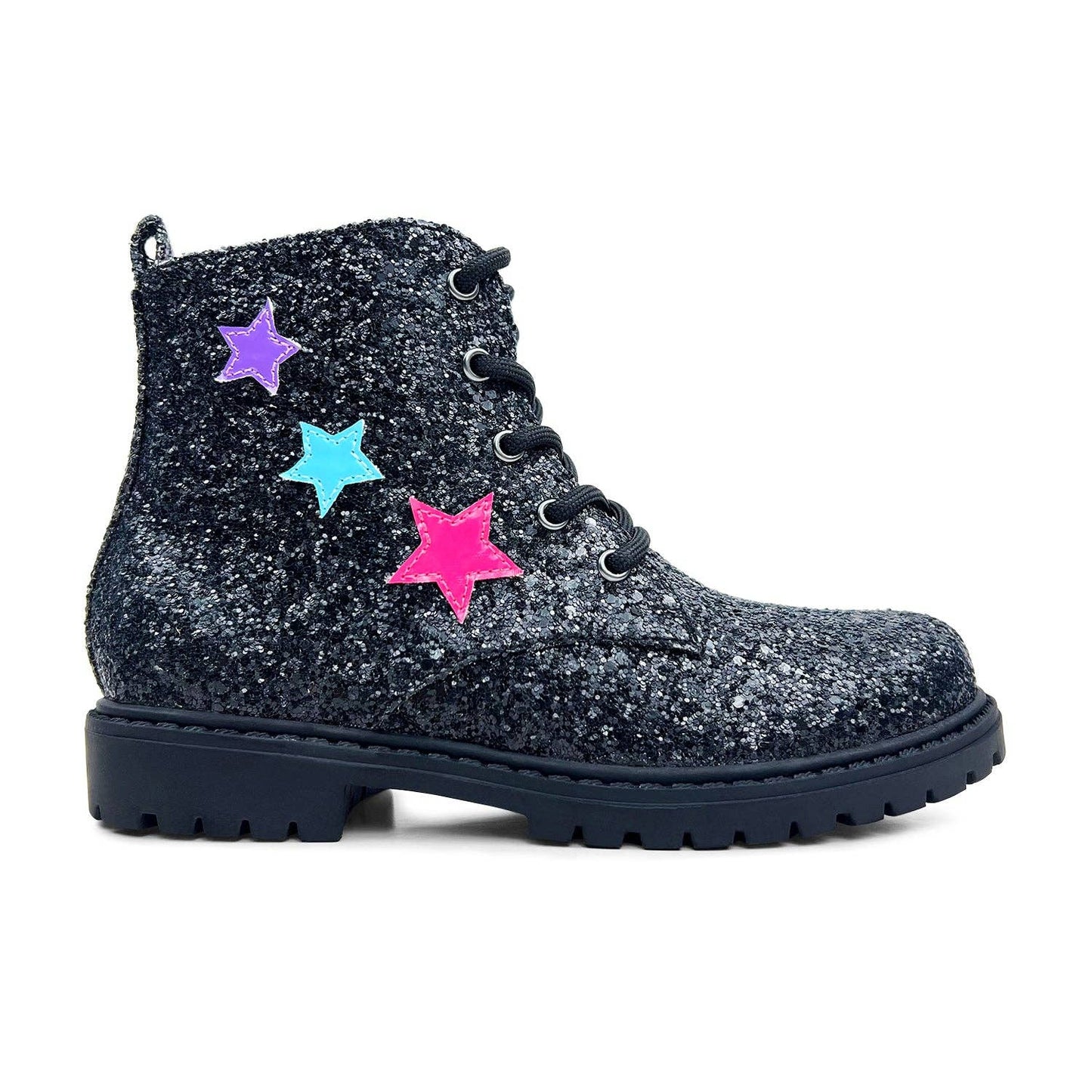 Miss Christie Combat Boot in Black Glitter - Kids